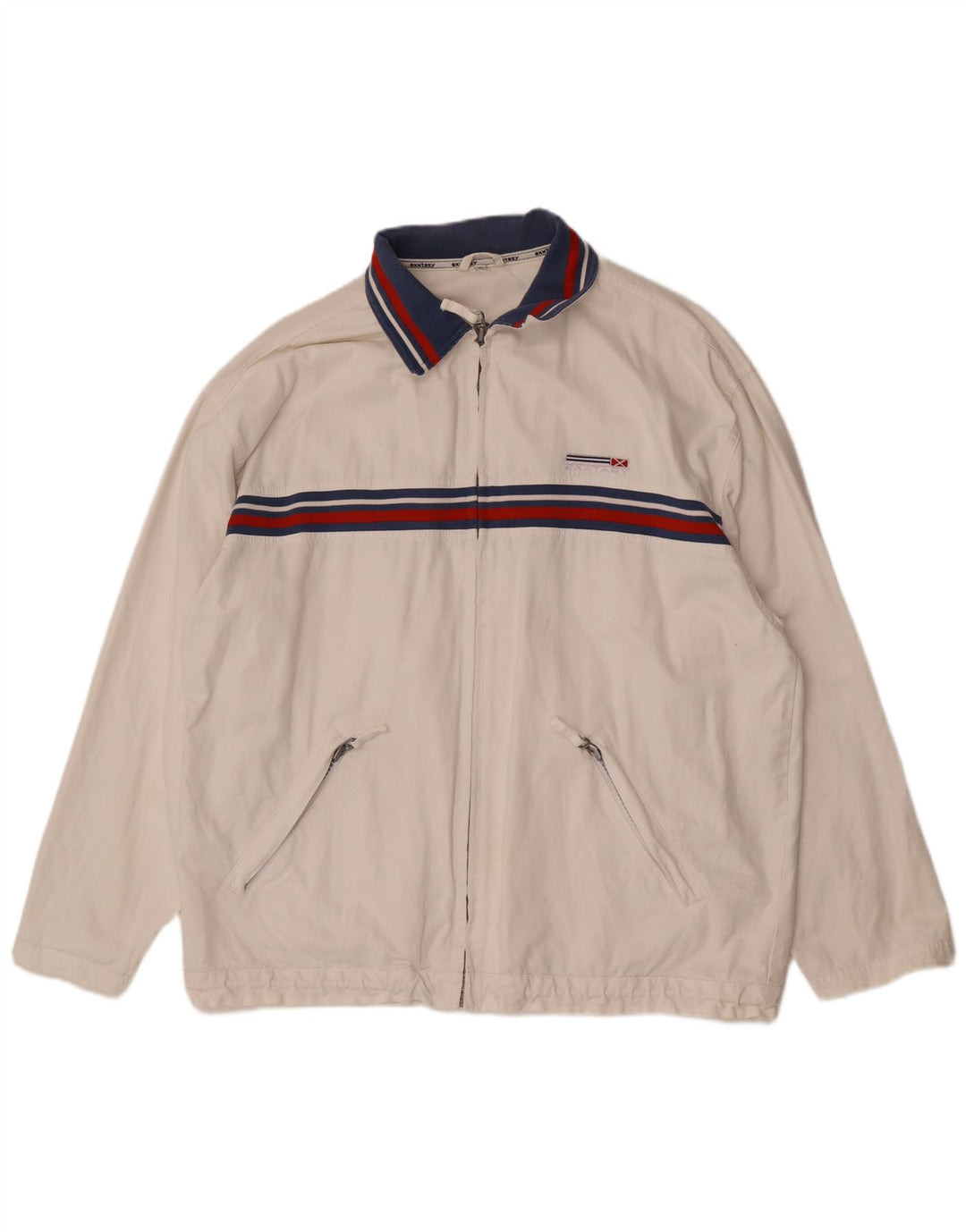 Vintage hombre chándal chaqueta superior XL blanco colorblock algodón