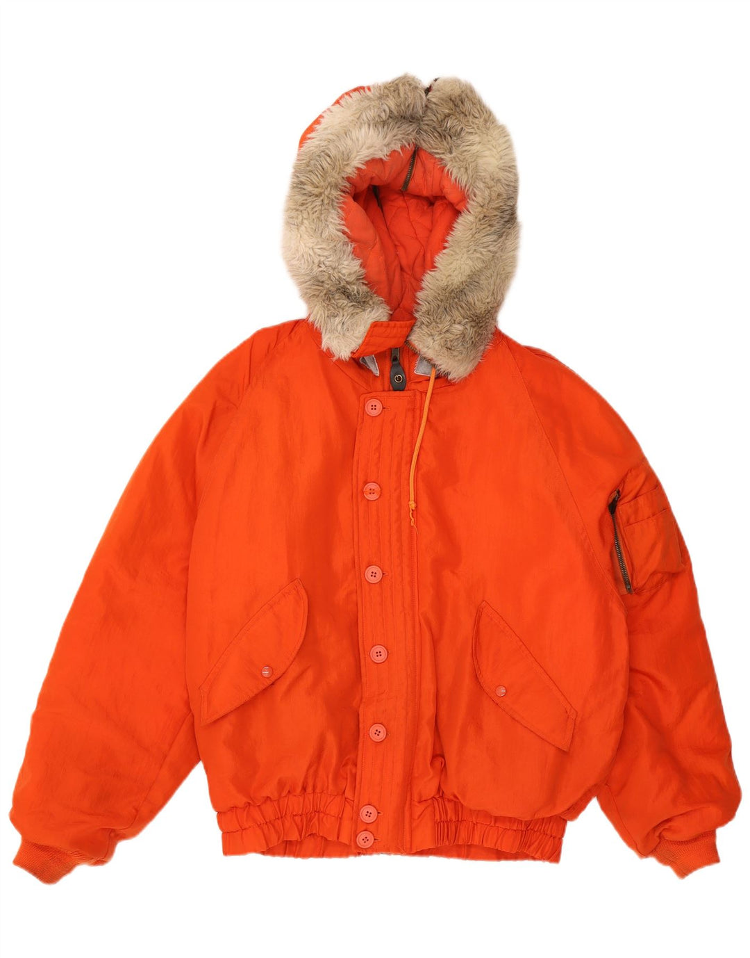 Benetton Chaqueta Acolchada Holgada Con Capucha Hombre IT 48 Medium Naranja Poliamida