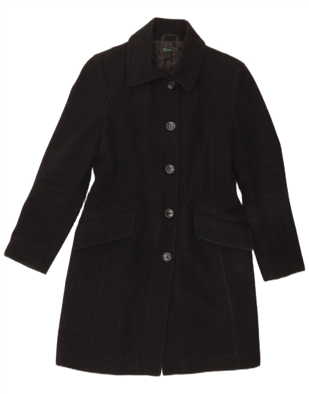 Abrigo Benetton Mujer ES 40 Pequeño Lana Negra