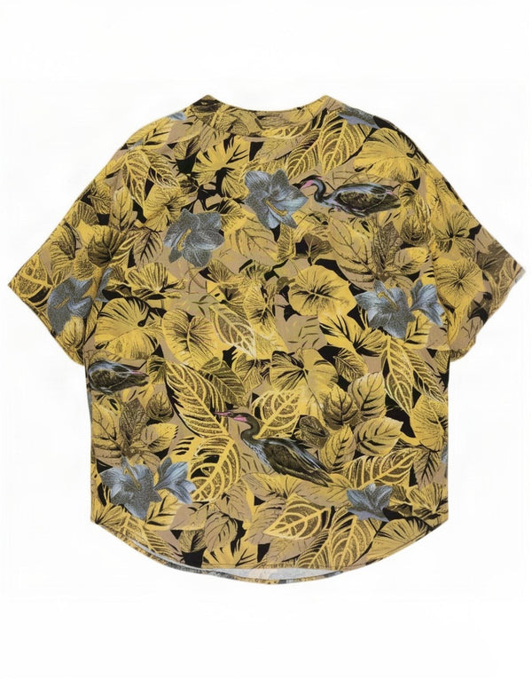 Blusa camisera de manga corta vintage para mujer UK 20 2XL Amarillo floral