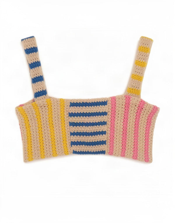 Zara Top corto de punto sin mangas para mujer UK 40 Small Multicolor Rayas