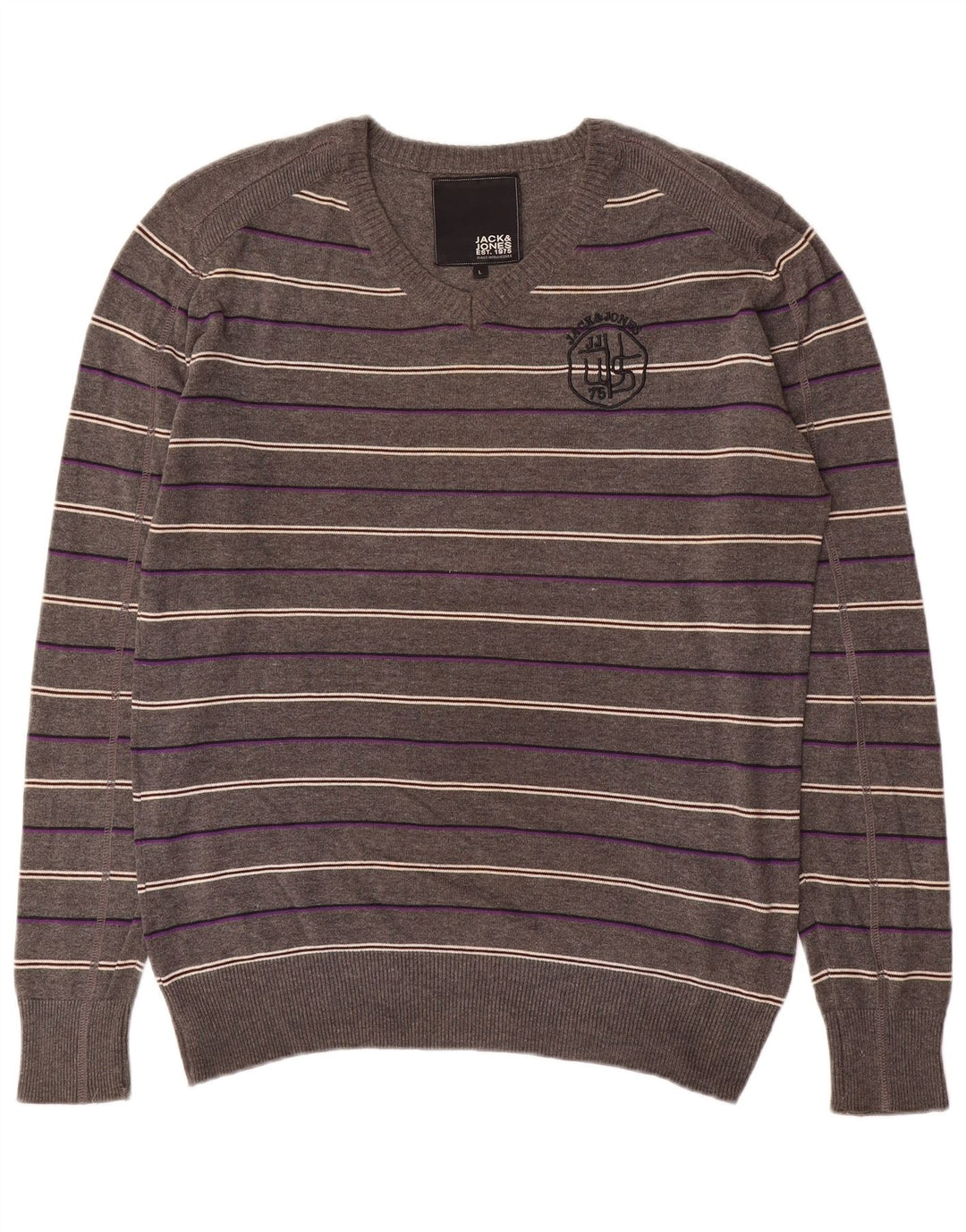Jack & Jones Jersey con cuello en V gráfico para hombre, talla grande, gris, a rayas