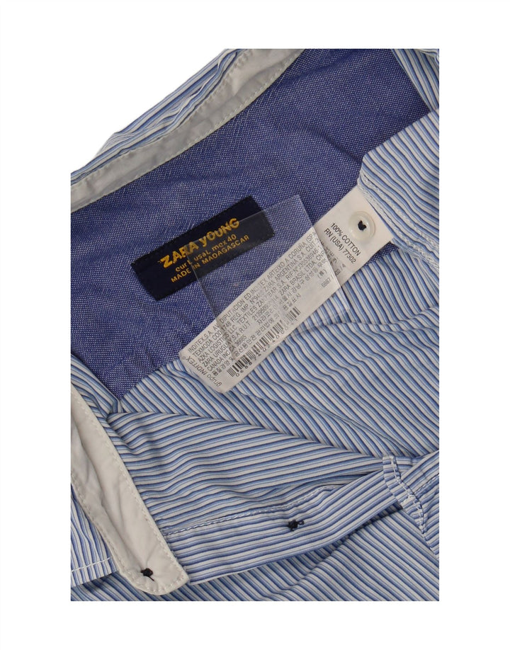 ZARA Boys Shirt 15-16 Years Blue Pinstripe Cotton