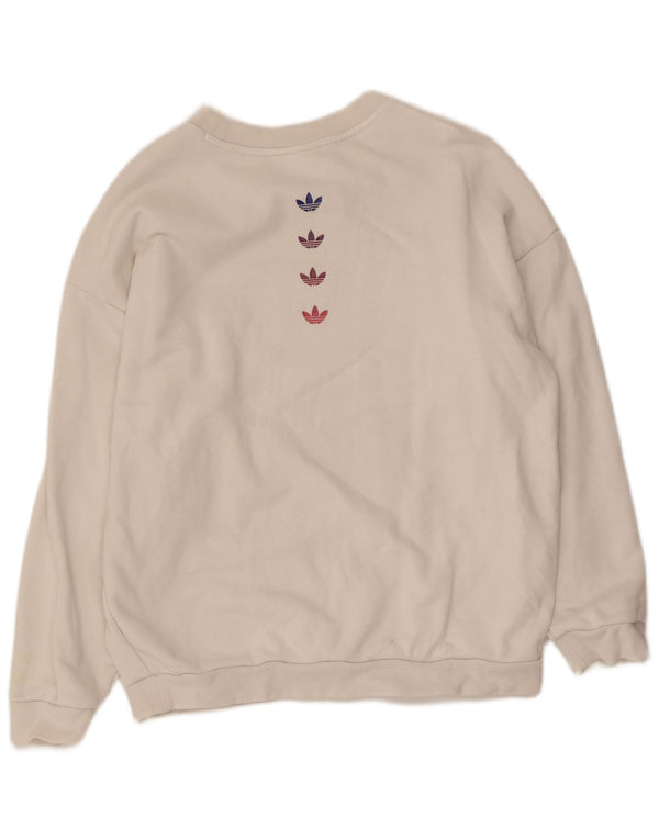 Adidas - Sudadera de gran tamaño con gráfico para mujer, talla 10, algodón blanco pequeño