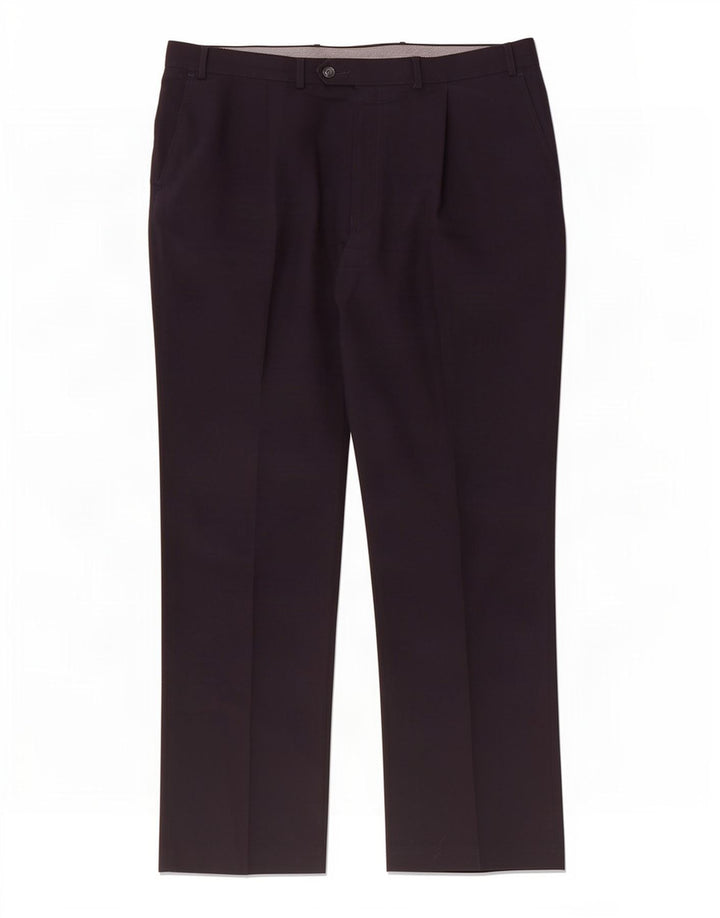 Marks & Spencer Pantalón de traje con pinzas para hombre W40 L33 Poliéster azul marino