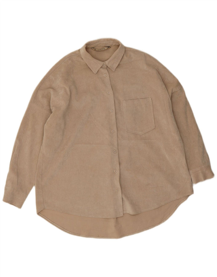 Zara Mujer Camisa De Pana Extragrande UK 10 Small Beige Poliéster