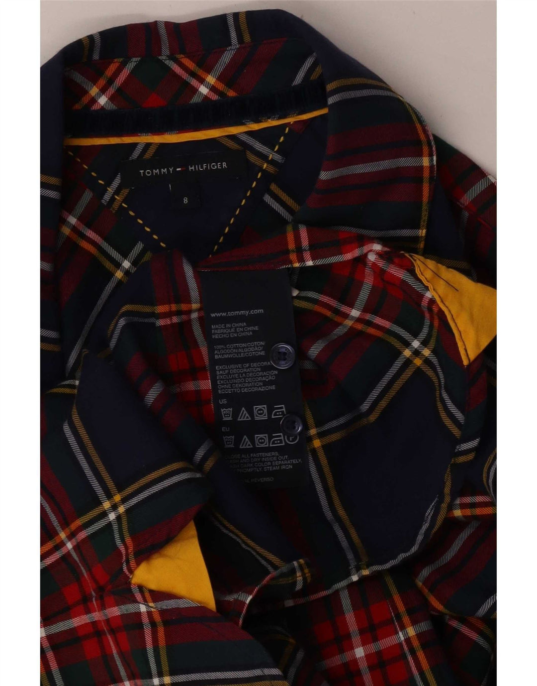 Tommy Hilfiger Camisa de franela para mujer US 8 Mediana Azul Marino Cuadros Algodón