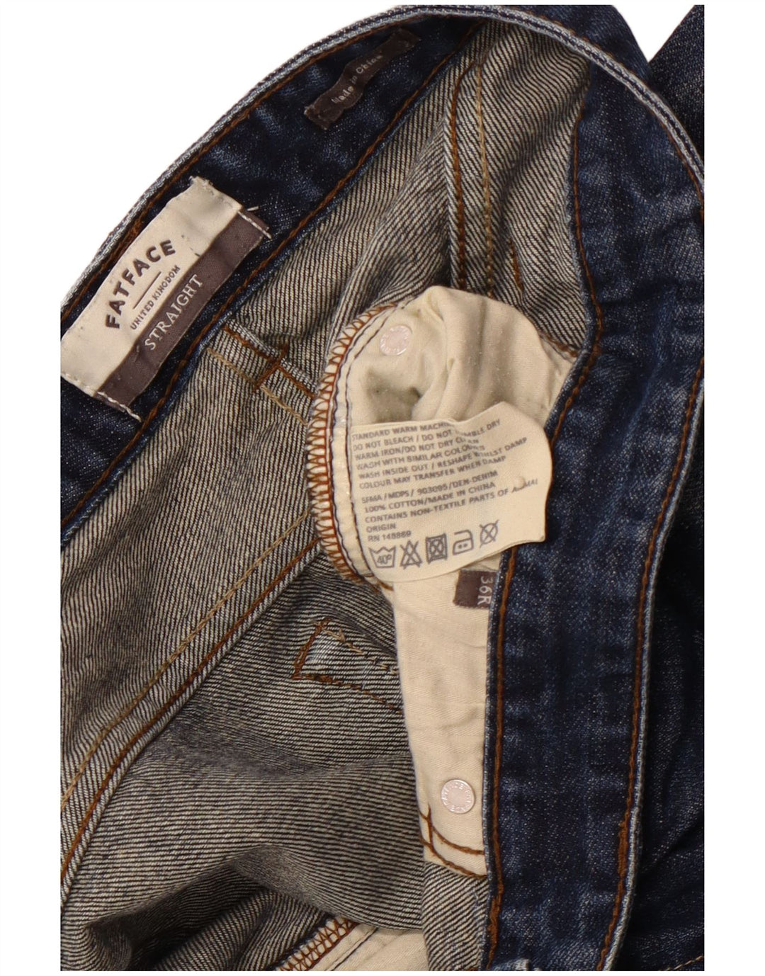 FAT FACE Vaqueros rectos de corte regular con lavado ácido para hombre W36 L31 Algodón azul