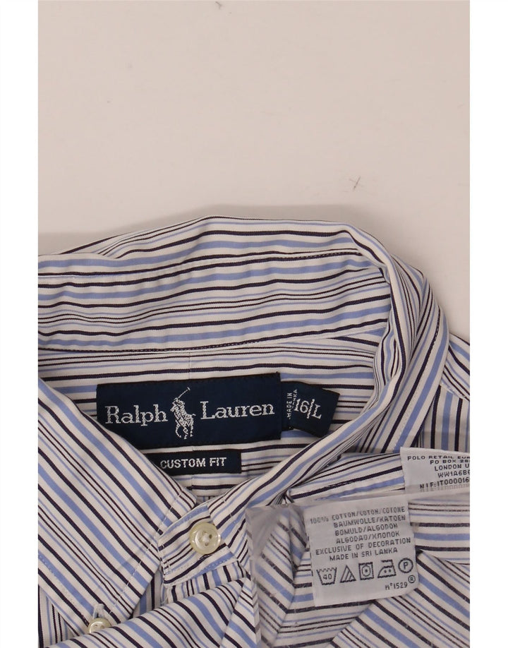 RALPH LAUREN Camisa de ajuste personalizado para hombre Talla 16 Algodón a rayas azules grandes