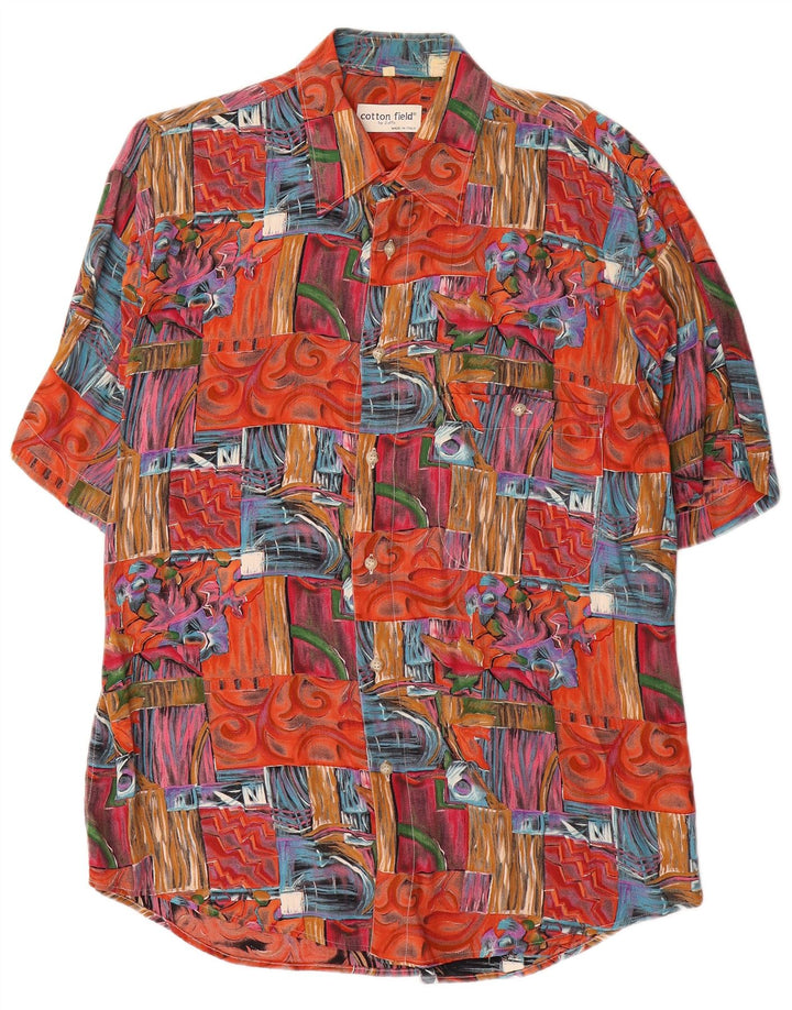 Camisa vintage de manga corta para hombre Patchwork rojo medio