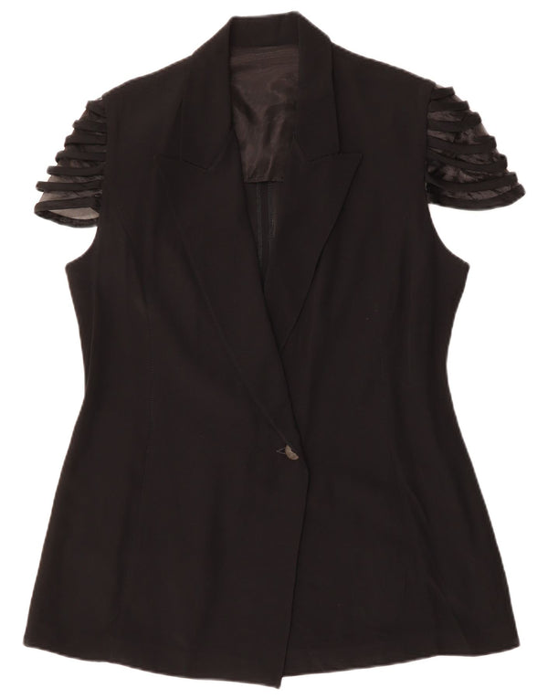 Vintage mujer manga corta 1 botón Blazer chaqueta IT 48 XL acetato negro