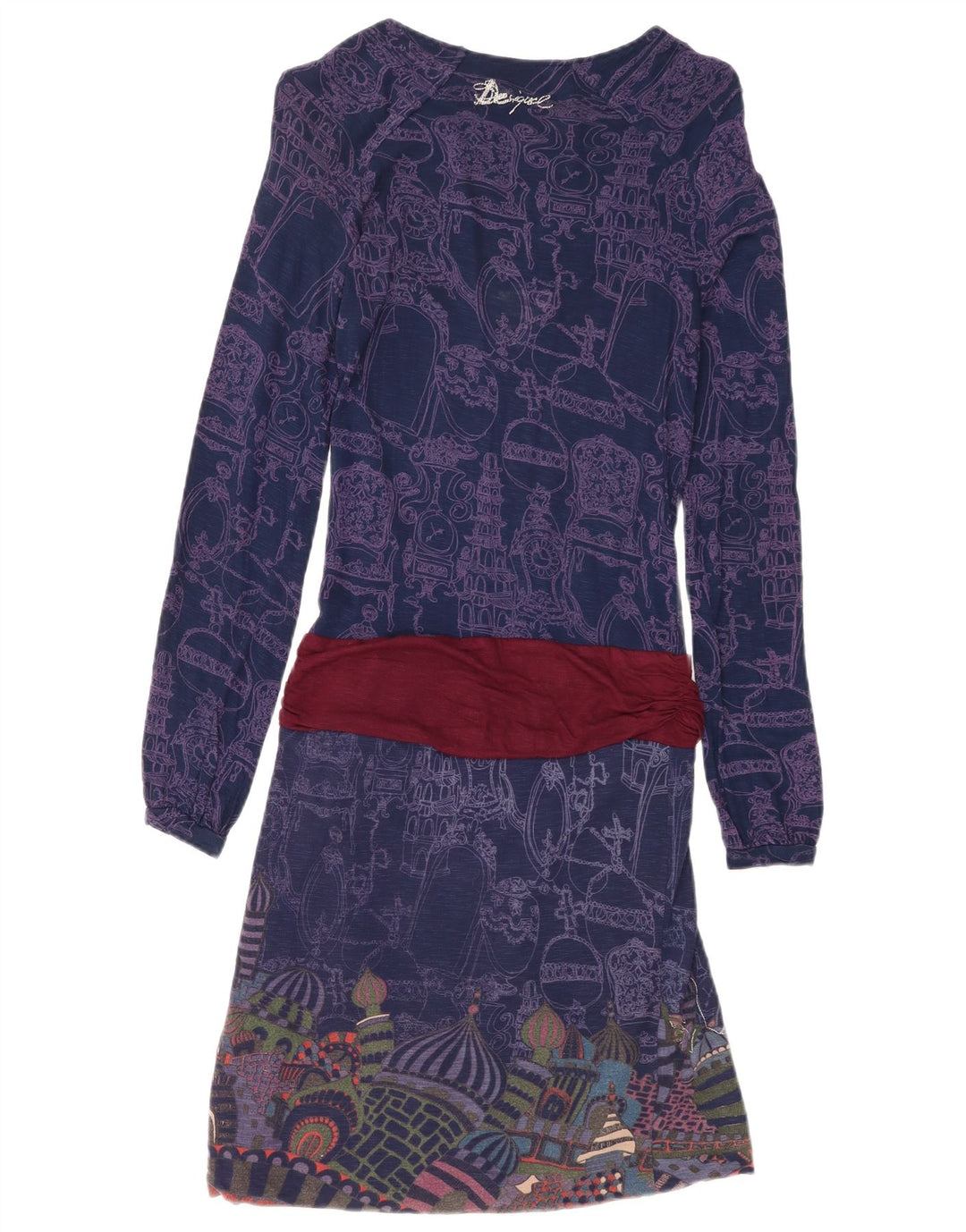 Desigual Vestido de cintura caída con patrón abstracto para mujer UK 8 Small Azul marino
