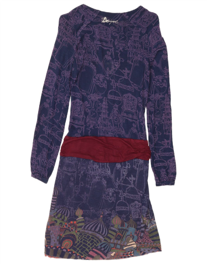 Desigual Vestido de cintura caída con patrón abstracto para mujer UK 8 Small Azul marino
