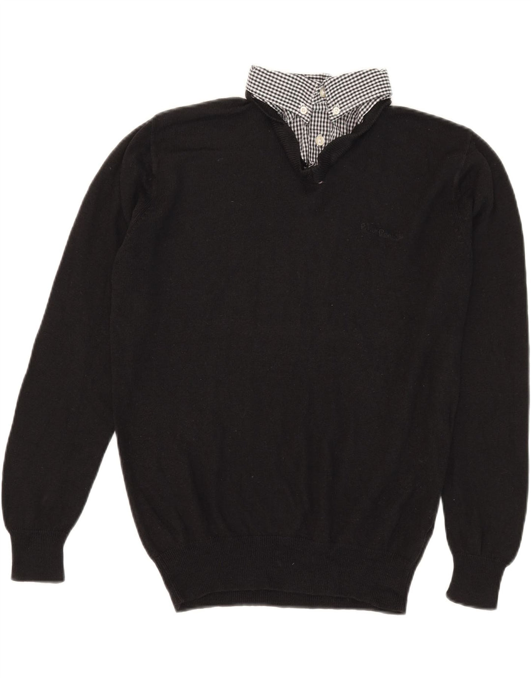 Pierre Cardin Jersey con Cuello en V para Hombre Suéter Mediano a Cuadros Negro Acrílico