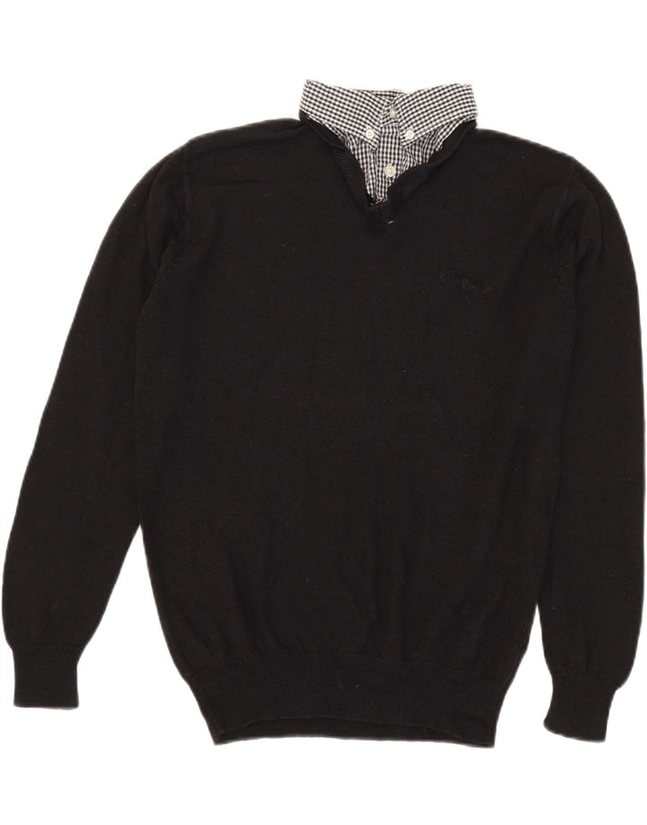 Pierre Cardin Jersey con Cuello en V para Hombre Suéter Mediano a Cuadros Negro Acrílico