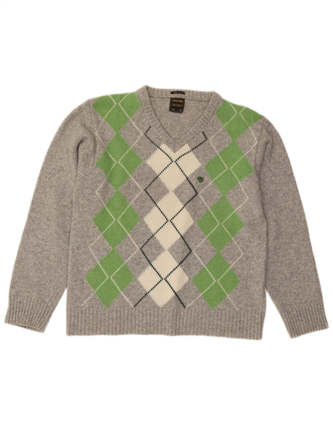 Meltin' Pot Jersey con cuello en V para hombre XL Gris Argyle/Lana de diamante