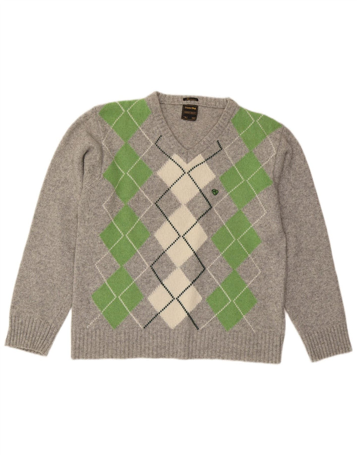 Meltin' Pot Jersey con cuello en V para hombre XL Gris Argyle/Lana de diamante