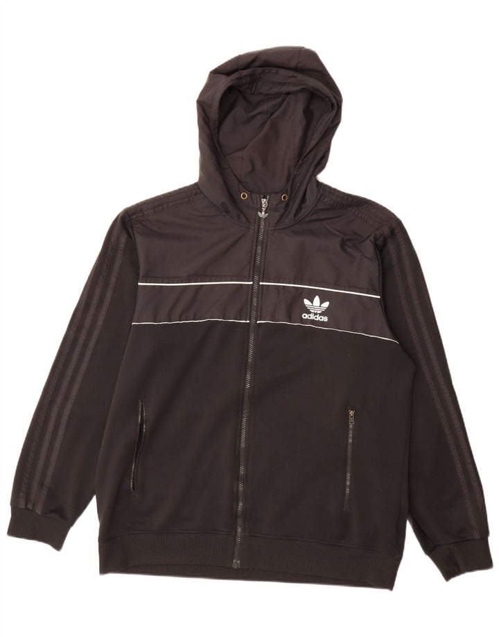 Adidas - Sudadera con capucha y cremallera para hombre, tamaño grande, poliéster negro