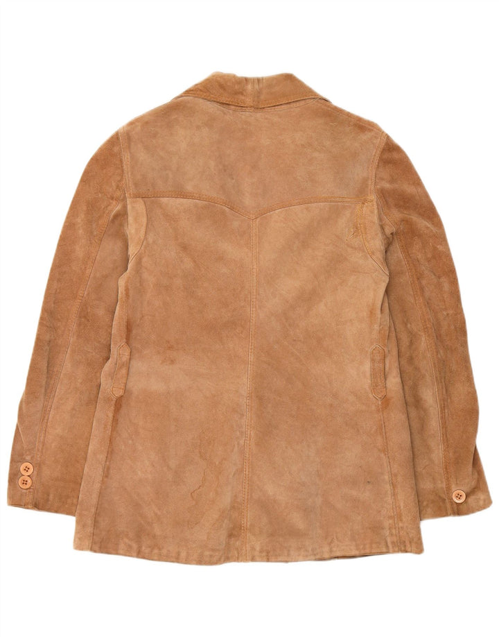 Vintage mujer 3 botones ante Blazer chaqueta Reino Unido 12 marrón medio