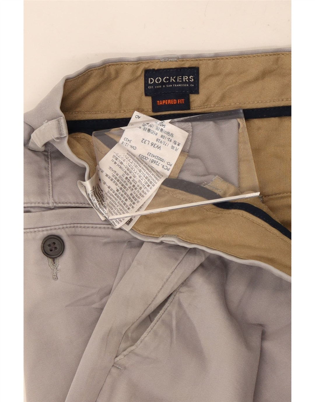 DOCKERS Pantalón chino cónico para hombre W36 L32 Algodón gris