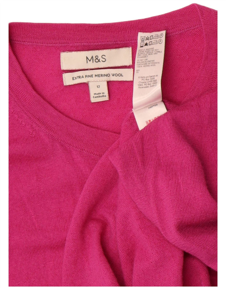 Marks & Spencer Suéter tipo cárdigan para mujer Reino Unido 12 Lana merino rosa mediana