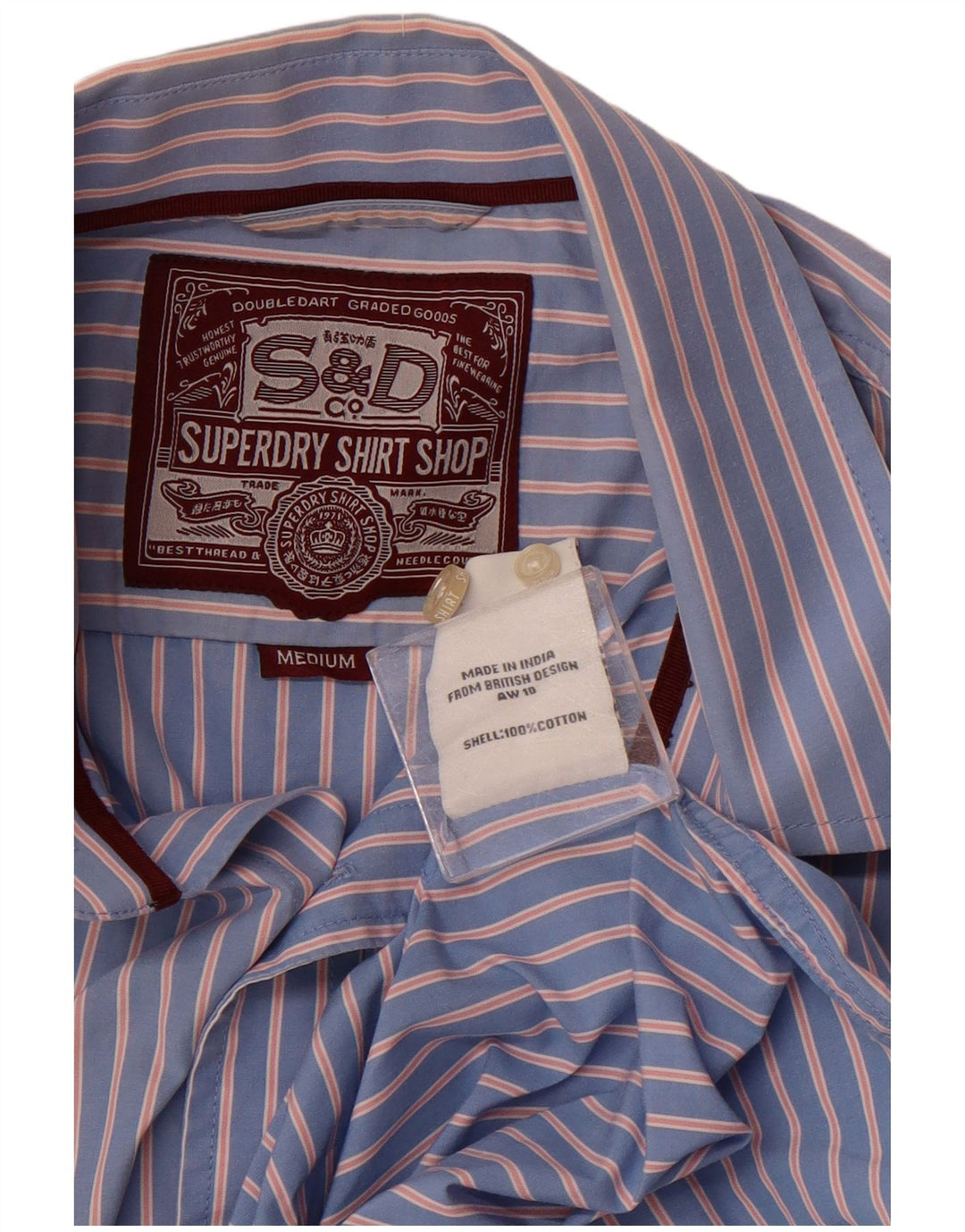 Camisa Superdry Hombre De Algodón A Rayas Azul Medio