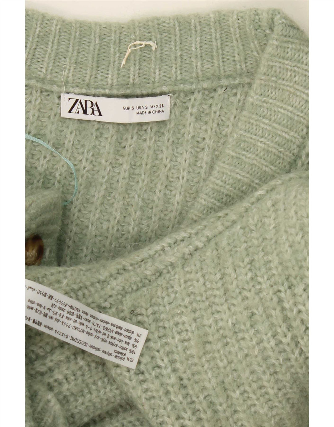 Zara Mujer Suéter Cárdigan Extragrande UK 10 Pequeño Poliéster Moteado Verde