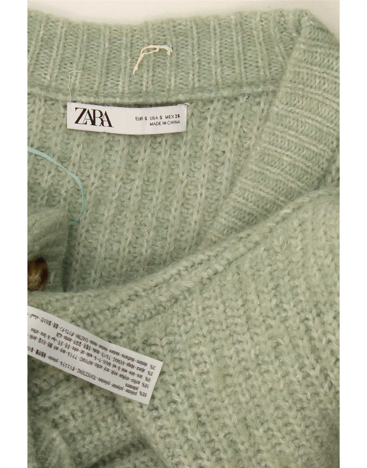 Zara Mujer Suéter Cárdigan Extragrande UK 10 Pequeño Poliéster Moteado Verde