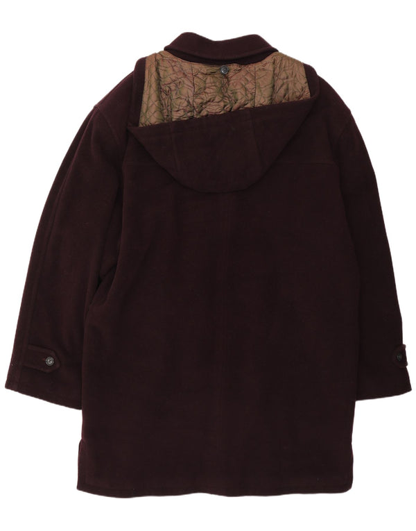 Vintage mujer con capucha Duffle abrigo Reino Unido 44 2XL lana virgen púrpura