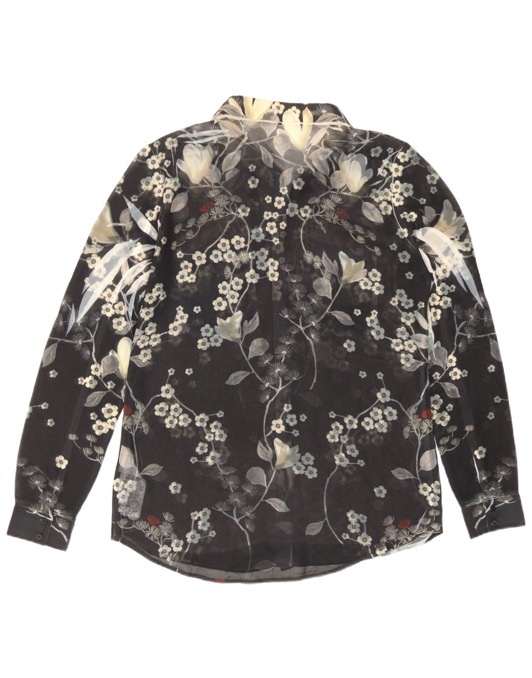 Guess Blusa camisera transparente para mujer UK 44 Poliéster floral negro mediano