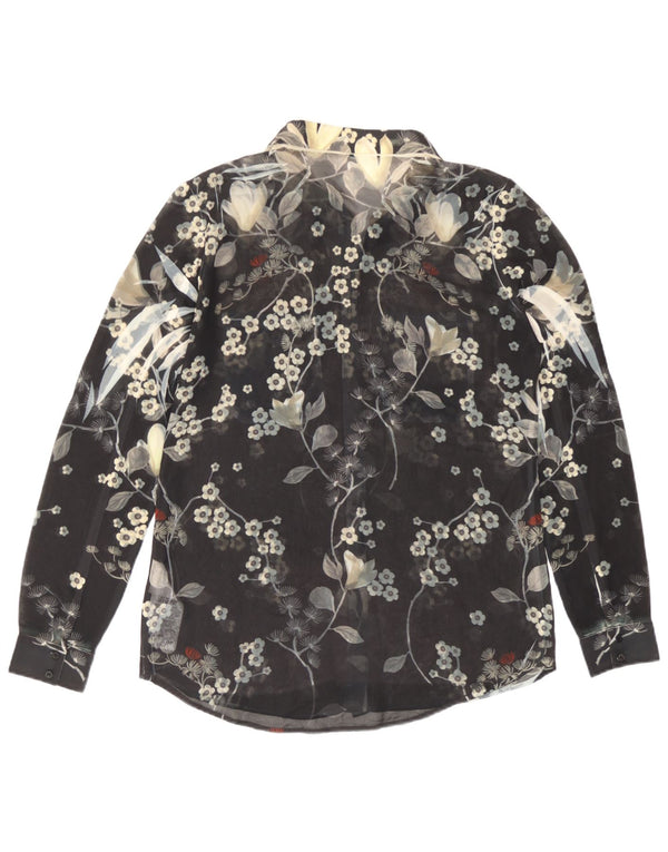 Guess Blusa camisera transparente para mujer UK 44 Poliéster floral negro mediano