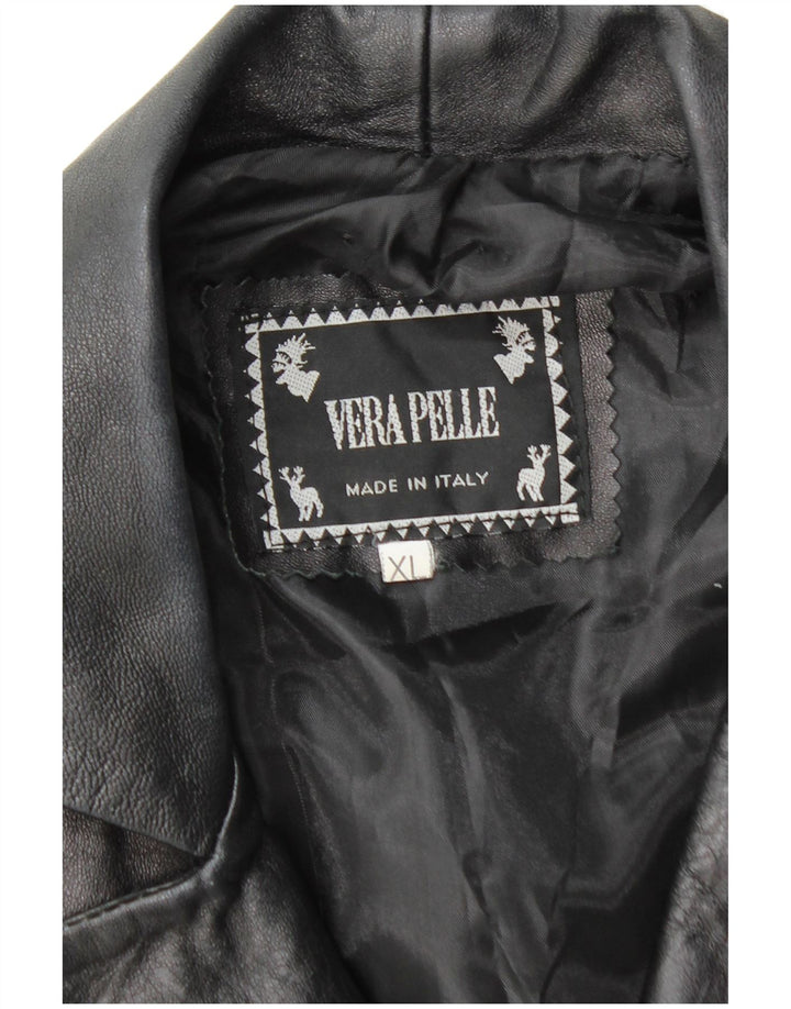 VINTAGE Abrigo de cuero para mujer Reino Unido 18 XL Cuero negro