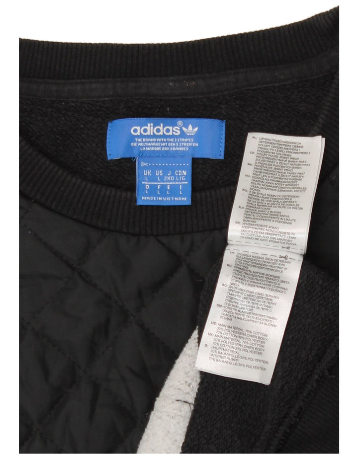 Adidas Hombre Sudadera Jumper Grande Negro Colorblock Algodón