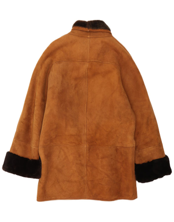 Vintage hombres suelta ajuste shearling chaqueta IT 46 pequeño cuero marrón