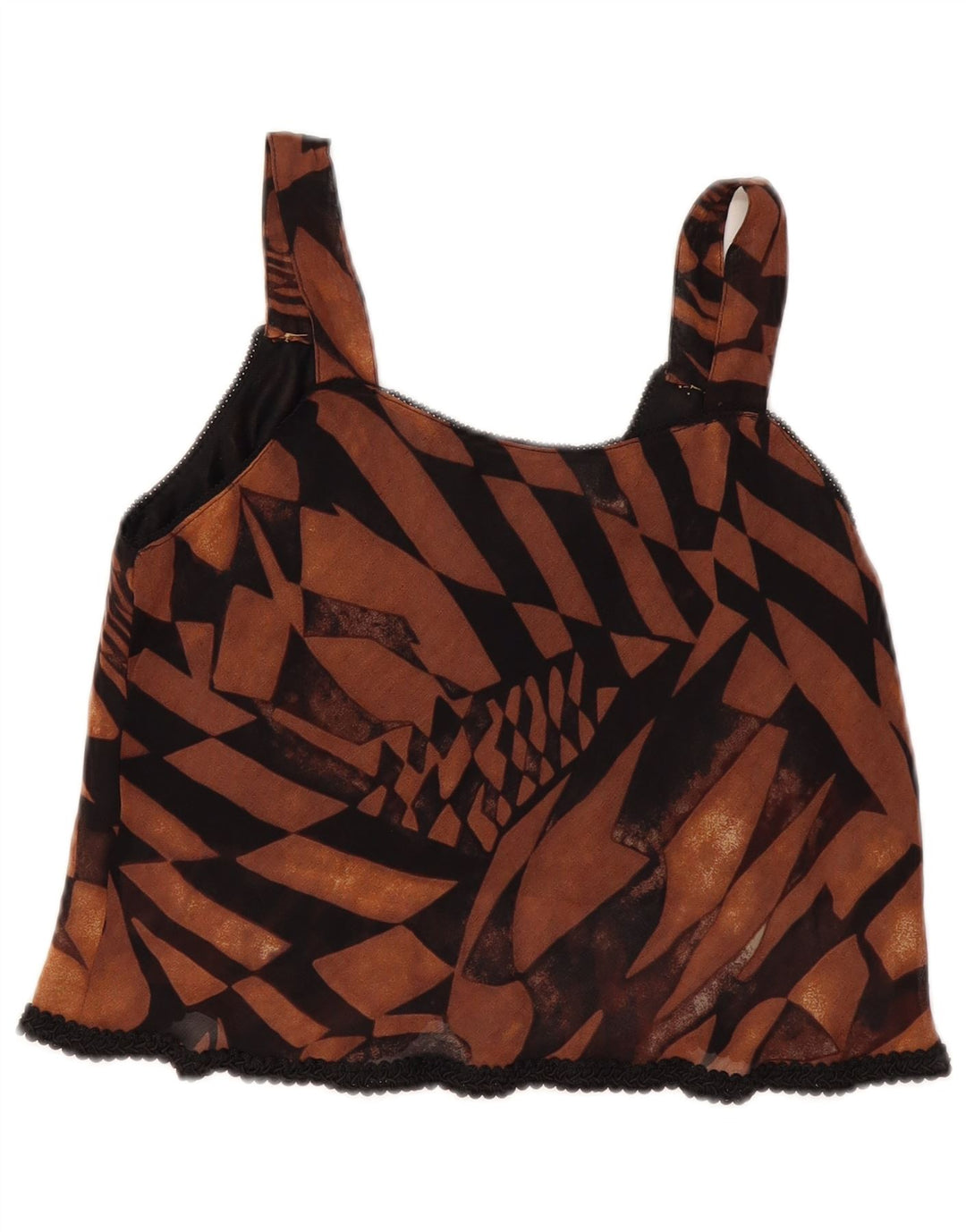 Vintage mujer crop Cami Top Reino Unido 12 Marrón Medio Geométrico