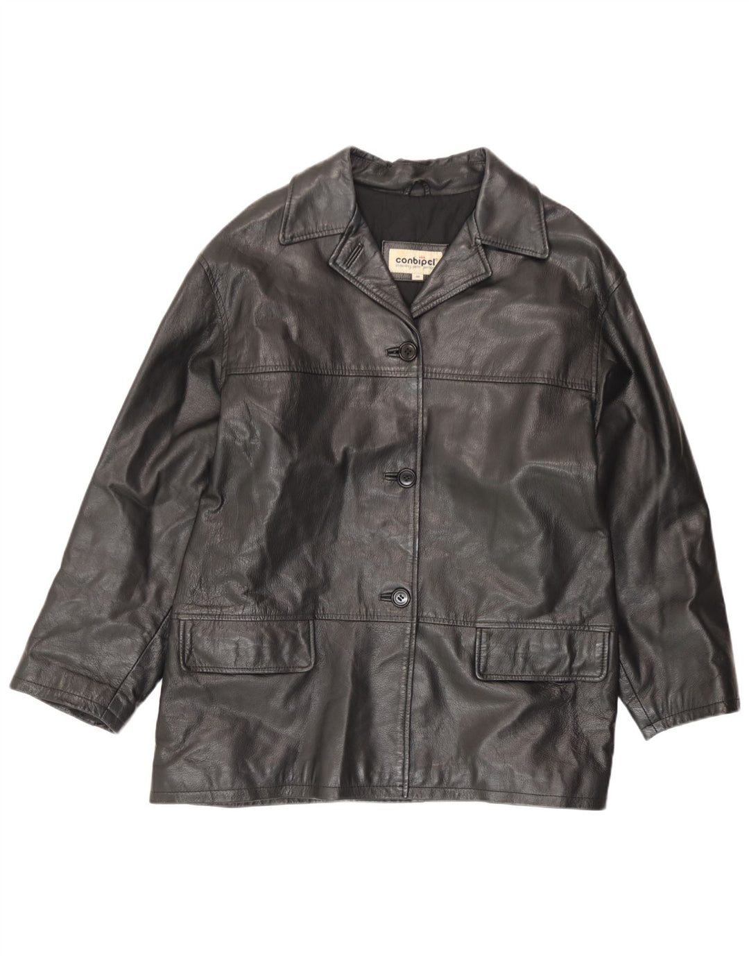 Conbipel Chaqueta de cuero holgada para mujer IT 46 Cuero negro grande