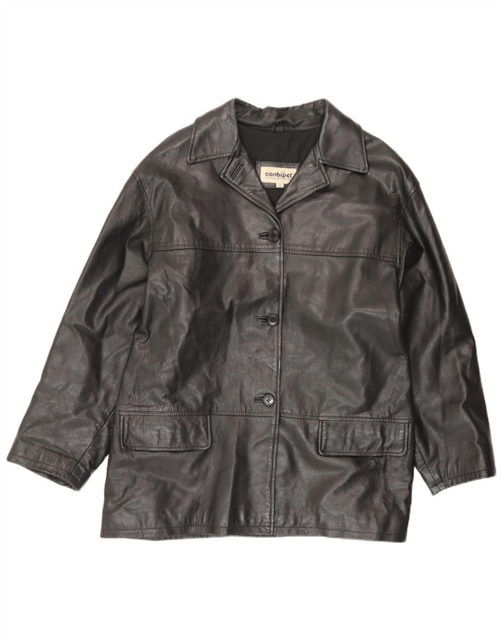 Conbipel Chaqueta de cuero holgada para mujer IT 46 Cuero negro grande
