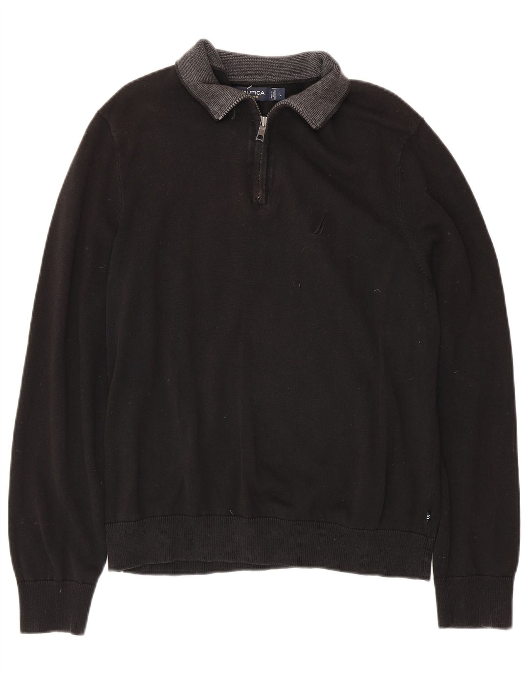 NAUTICA Jersey con cuello y cremallera para hombre, talla grande, algodón negro