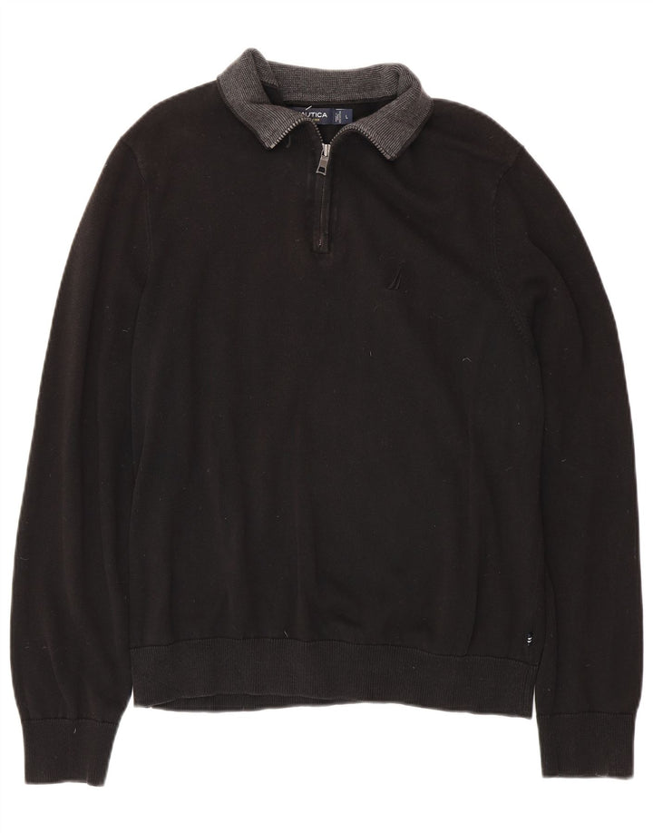 NAUTICA Jersey con cuello y cremallera para hombre, talla grande, algodón negro