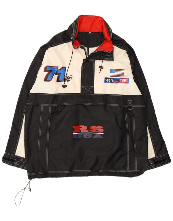 Vintage Hombres USA Chaqueta Anorak Gráfica Con Capucha Reino Unido 42 XL Bloque de Color Negro
