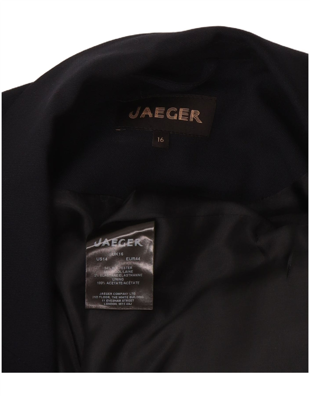 Jaeger Chaqueta tipo blazer larga sin mangas para mujer UK 46 Large Azul marino