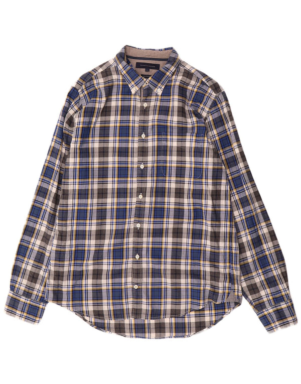 Tommy Hilfiger Camisa de franela New York Fit de algodón a cuadros azules grandes para hombre