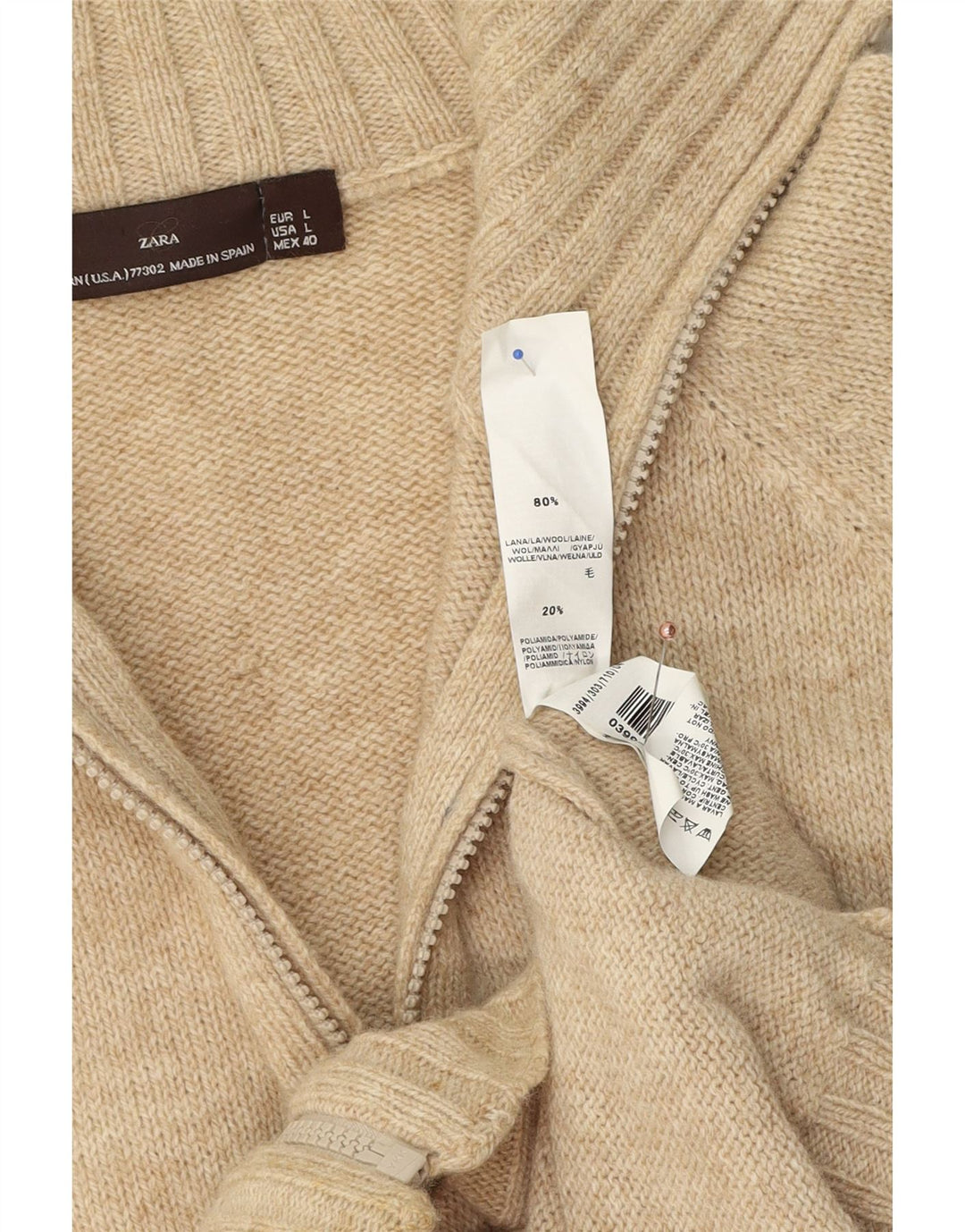 Zara Hombre Cárdigan Sueter Large Lana Beige