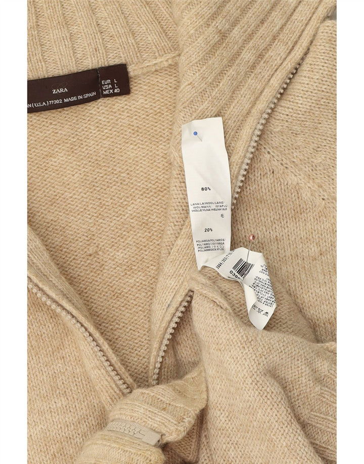 Zara Hombre Cárdigan Sueter Large Lana Beige