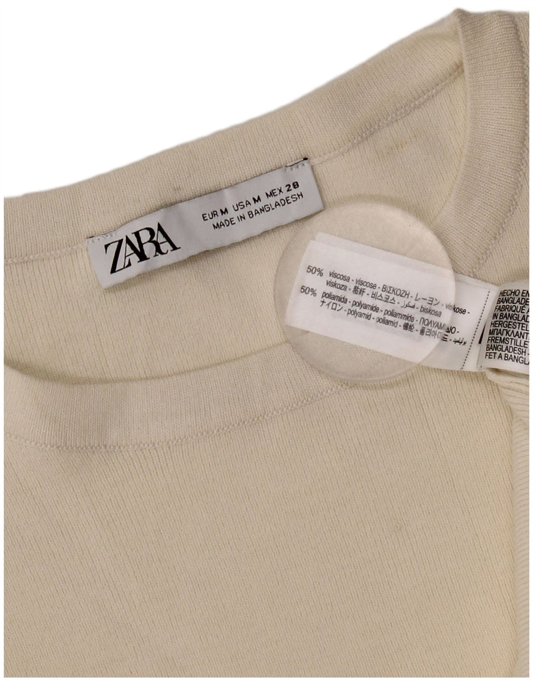 Zara Camiseta Extragrande para Mujer Top UK 44 Medium Off White Viscosa