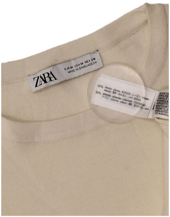 Zara Camiseta Extragrande para Mujer Top UK 44 Medium Off White Viscosa