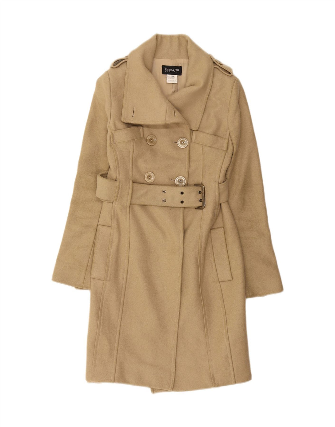 Patrizia Pepe Abrigo Militar Cruzado Mujer IT 40 Small Lana Beige