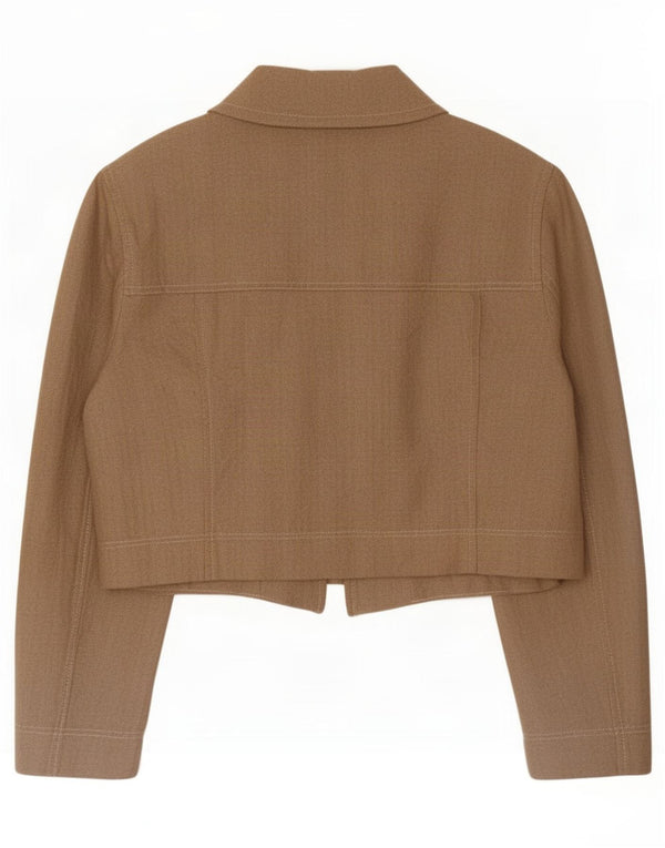 Zara Mujer Crop Bomber Jacket UK 40 Grande Beige Rayas Viscosa
