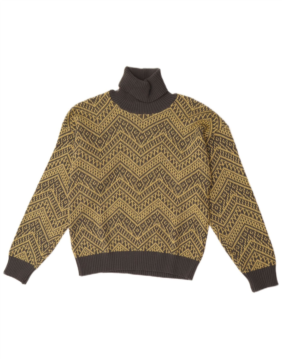Vintage mujer rollo cuello jersey suéter Reino Unido 14 medio amarillo Chevron