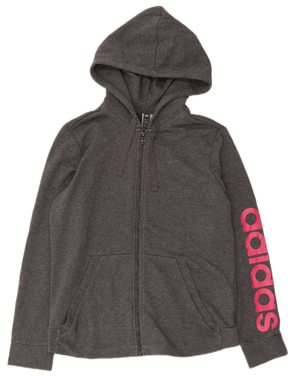 Adidas - Sudadera con capucha para mujer, diseño gráfico, ajuste regular, con cremallera, talla 40, color gris